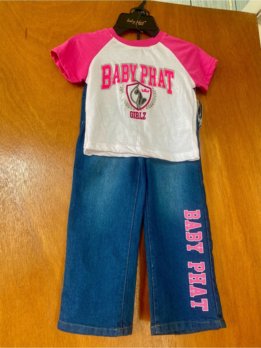 Baby Phat Girlz Size 4 NWT 2 Piece Logo Tee Denim Jeans Set Y2K